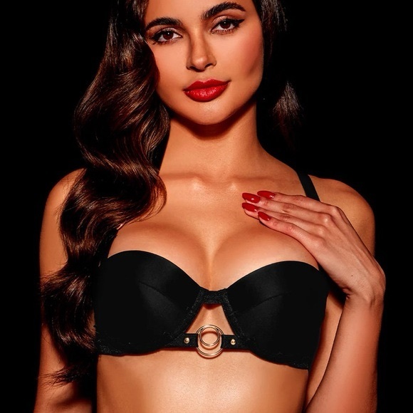 HONEY BIRDETTE SANA BLACK GOLD CIRCLE HANGING CHAIN PUSH-UP BALCONETTE BRA - Picture 2 of 10